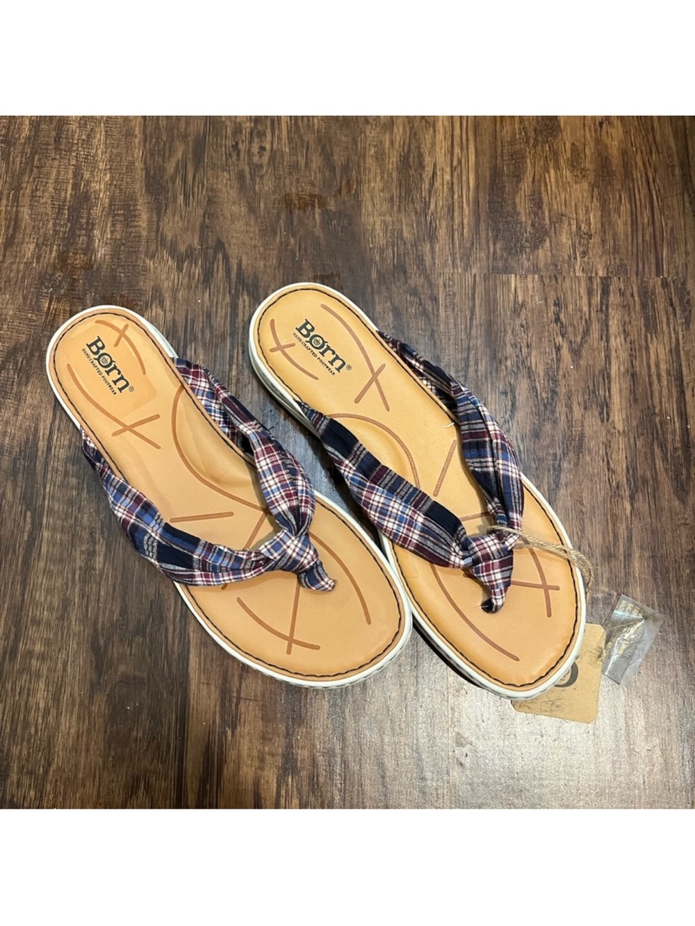 Born TIDE Plaid Navy and Red Fabric Thong Sandals